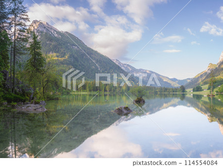 View of Hintersee lake in Berchtesgaden National Park Bavarian Alps, Germany View of Hintersee lake in Berchtesgaden National Park Bavarian Alps, Germany 114554084