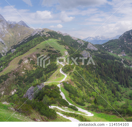 Mountain valley with tracks near Jenner mount in Berchtesgaden National Park 114554103