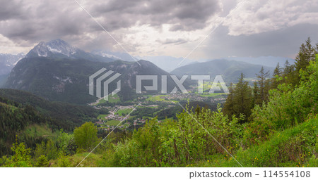Konigsee lake from Jenner mount in Berchtesgaden National Park, Alps Germany 114554108