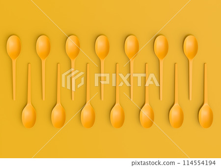 Set of disposable utensils like plate, folk, spoon,knife, cup and pepper mill 114554194
