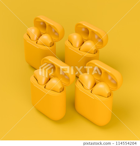 Set of wireless bluetooth headphones in charging case on monochrome background 114554204