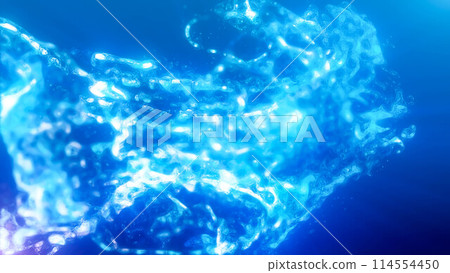 Blue multi-colored energy glowing magic liquid made of waves and electric iridescent plasma of high-tech digital lines and particles in water. Abstract background Blue multi-colored energy glowing magic liquid made of waves and electric iridescent plasma of high-tech digital lines and particles in water. Abstract background 114554450