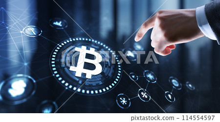 Polygonal bitcoin background technology concept 2024 114554597