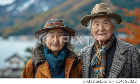 A portrait of happy senior Japanese couple A portrait of happy senior Japanese couple 114555028