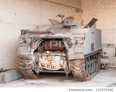 Belgian Army M75 armored personnel carrier undergoing maintenance 114555396