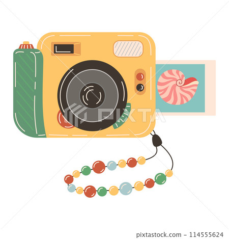 Instant camera with photo. Hand drawn trendy flat style on white 114555624