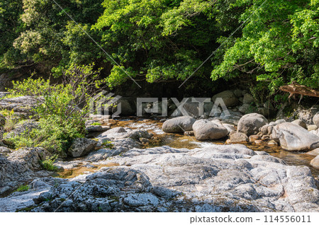 The clear stream with potholes in Kasagi Town, Kyoto Prefecture, Nunome River The clear stream with potholes in Kasagi Town, Kyoto Prefecture, Nunome River 114556011