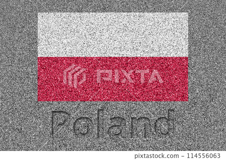 The Polish flag painted on a stone slab with the word "Poland" carved into it 114556063