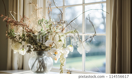 Beautiful bouquet of flowers in a vase. Floral arrangement 114556617