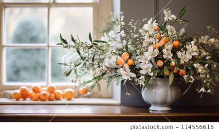 Beautiful bouquet of flowers in a vase. Floral arrangement 114556618