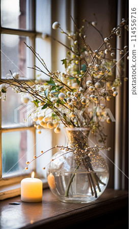 Beautiful bouquet of flowers in a vase. Floral arrangement 114556716