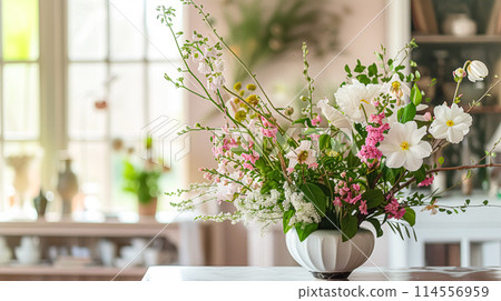 Beautiful bouquet of flowers in a vase. Floral arrangement 114556959