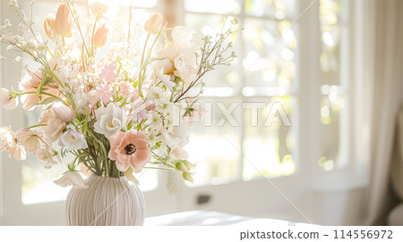 Beautiful bouquet of flowers in a vase. Floral arrangement 114556972
