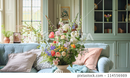 Beautiful bouquet of flowers in a vase. Floral arrangement 114556989