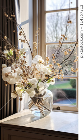 Beautiful bouquet of flowers in a vase. Floral arrangement 114557212