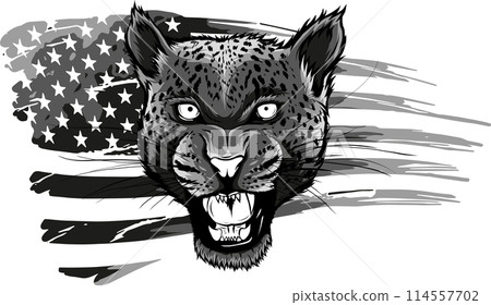 vector illustration of monochrome head leopard with american flag 114557702