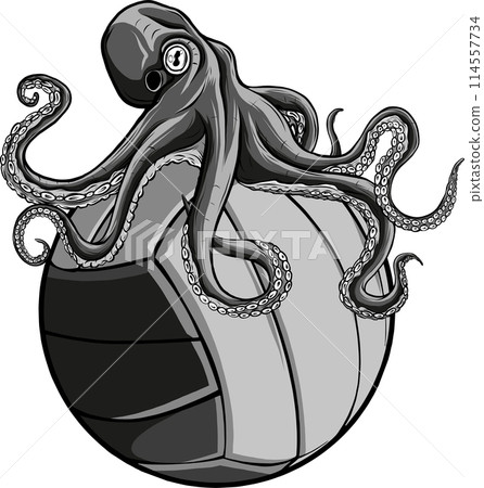 vector illustration of Monochrome octopus on volleyball ball on white background vector illustration of Monochrome octopus on volleyball ball on white background 114557734