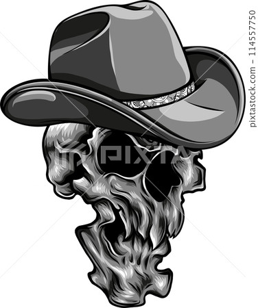 vector illustration of Skull cowboy monochrome on white background vector illustration of Skull cowboy monochrome on white background 114557750