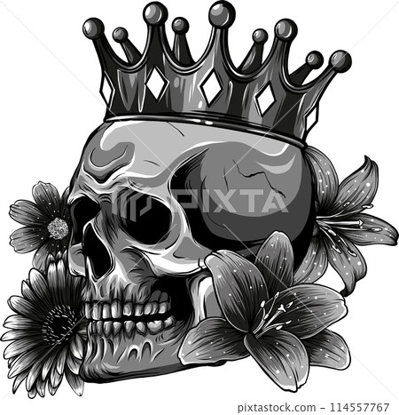 Monochrome Skull, Flowers Day of The Dead Vintage Card, Vector illustration 114557767