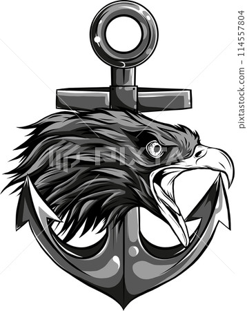 vector illustration of Eagle with Anchor. Monochrome tattoo style. 114557804