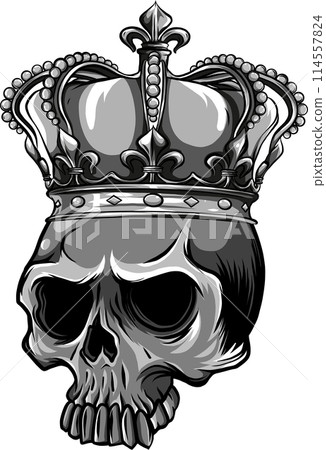 monochrome Hand drawn vector illustration of king skull monochrome Hand drawn vector illustration of king skull 114557824