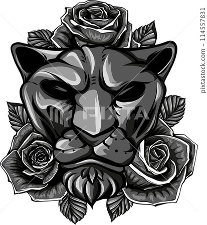 vector illustration of monochrome lion with rose on white background vector illustration of monochrome lion with rose on white background 114557831