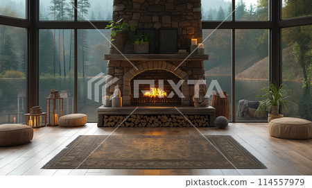 帶壁爐的起居室 114557979