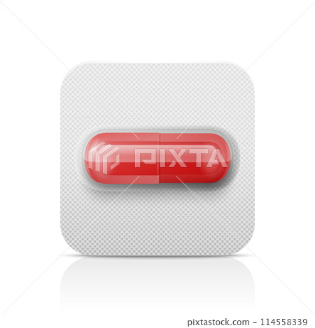 Vector Realistic Red Pharmaceutical Medical Pill, Vitamins, Capsule in Blister Closeup Isolated. Pill in Blister Packaging Design Template. Front View. Medicine, Health Concept Vector Realistic Red Pharmaceutical Medical Pill, Vitamins, Capsule in Blister Closeup Isolated. Pill in Blister Packaging Design Template. Front View. Medicine, Health Concept 114558339