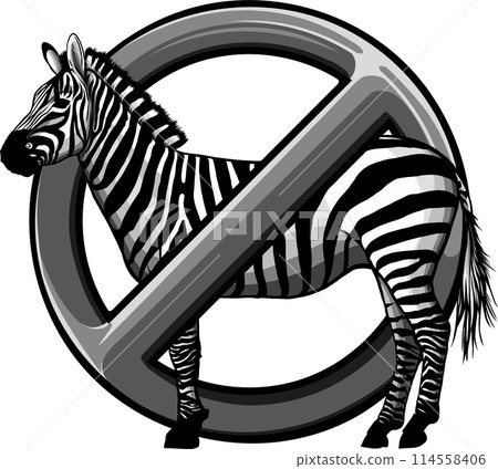 vector illustration of monochrome zebra with forbidden symbol on white background 114558406