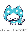 Illustration of a cute white kitten wearing a raincoat 114559470