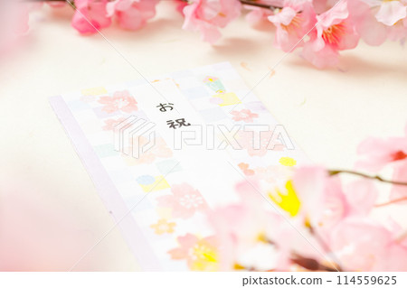 Congratulatory gift and cherry blossoms | 114559625