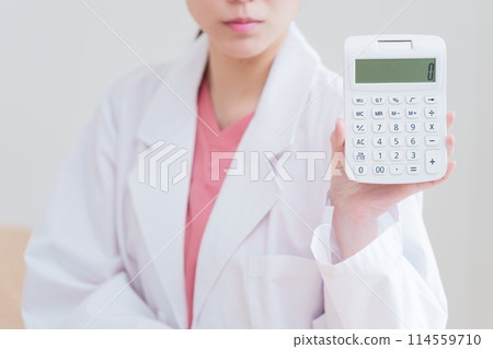 女醫生用計算機計算 女醫生用計算機計算 114559710