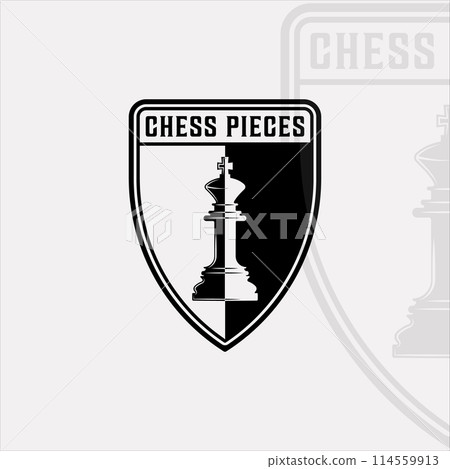 chess and king piece logo vintage vector illustration template icon graphic design.retro sign or symbol for chess tournament or club with shield badge black and white concept chess and king piece logo vintage vector illustration template icon graphic design.retro sign or symbol for chess tournament or club with shield badge black and white concept 114559913