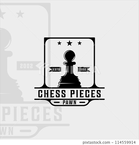 chess and pawn piece logo vintage vector illustration template icon graphic design.retro sign or symbol for chess tournament or club with badge black and white concept chess and pawn piece logo vintage vector illustration template icon graphic design.retro sign or symbol for chess tournament or club with badge black and white concept 114559914
