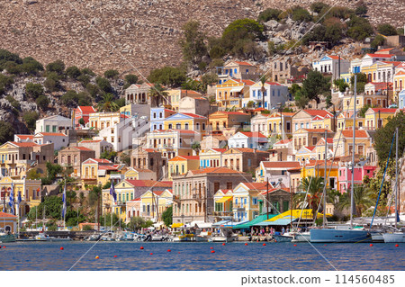 Colorful Harbor of Symi Island, Greece 114560485