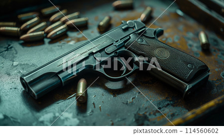 Pistol and bullets 114560602