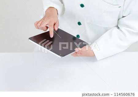 由操作平板電腦的藥劑師或醫生操作。線上醫療及遠距醫療影像 由操作平板電腦的藥劑師或醫生操作。線上醫療及遠距醫療影像 114560676