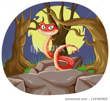 Mischievous Cartoon Snake in the Forest Mischievous Cartoon Snake in the Forest 114560909