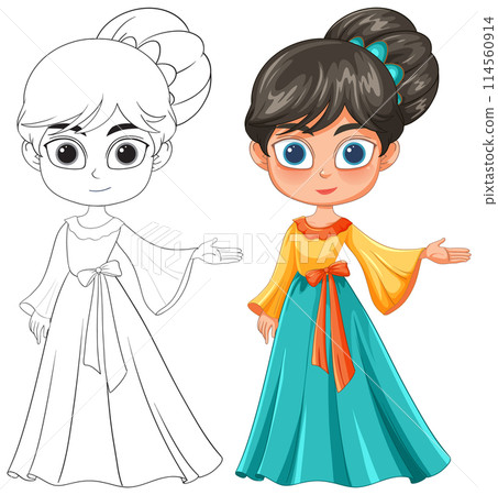 Colorful and Outline Girl Illustration Colorful and Outline Girl Illustration 114560914