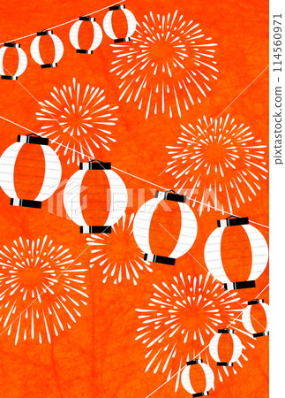 夏天的問候，燈籠，煙火，水彩，日式，和紙，可愛，插畫，背景，紅色，垂直 114560971