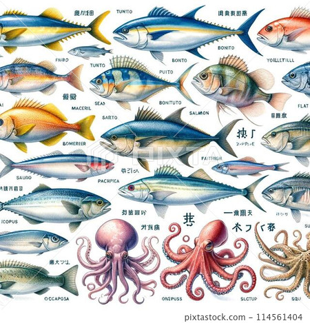 Illustration of squid drawn in watercolor 114561404