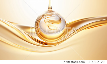 "Close-up shot of golden shining liquid" <AI generated material> 114562120