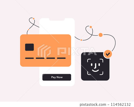 Biometric Payments illustration. Facial recognition, iris scan, palm vein authentication, secure contactless methods, digital wallet security. Face id biometric payments authentication 114562132