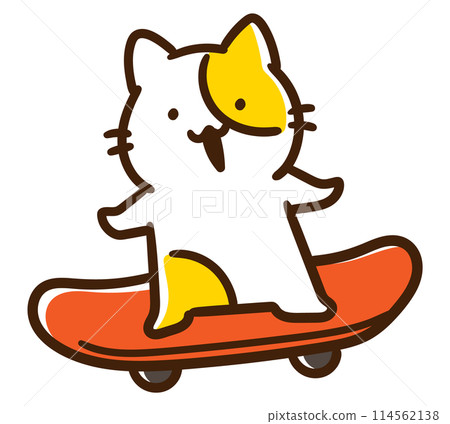可愛的貓角色騎滑板的變形插圖 可愛的貓角色騎滑板的變形插圖 114562138