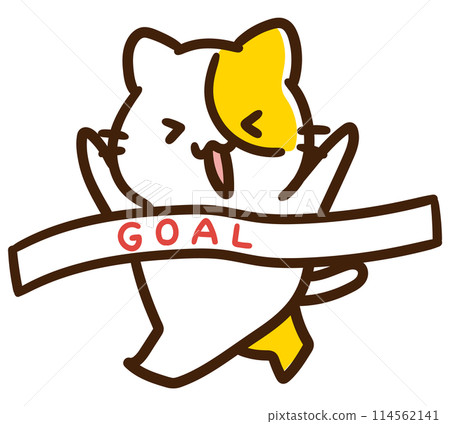 一隻可愛的貓角色完成馬拉鬆的變形插圖 一隻可愛的貓角色完成馬拉鬆的變形插圖 114562141