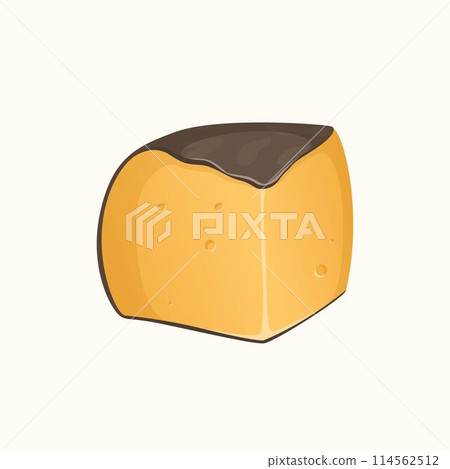 Piece of hard fine cheese with gray rind. Vector illustration. French cheese Tomme in a realistic style. Ideal for posters Piece of hard fine cheese with gray rind. Vector illustration. French cheese Tomme in a realistic style. Ideal for posters 114562512