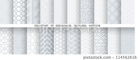 Geometric set of seamless gray and white patterns. Simple vector graphics Geometric set of seamless gray and white patterns. Simple vector graphics 114562616