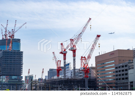 施工中的起重機和施工現場的風景 高輪關卡週邊 2024.04 A-1 施工中的起重機和施工現場的風景 高輪關卡週邊 2024.04 A-1 114562875