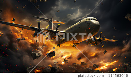 A military cargo plane flies at high speed and drops cargo. Air Force. AI generated 114563046