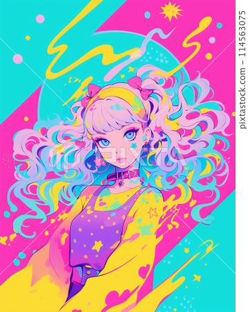 復古流行色女孩插畫 114563075